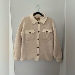Oat beige cream button up teddy bear fleece jacket size small brand Pink Rose